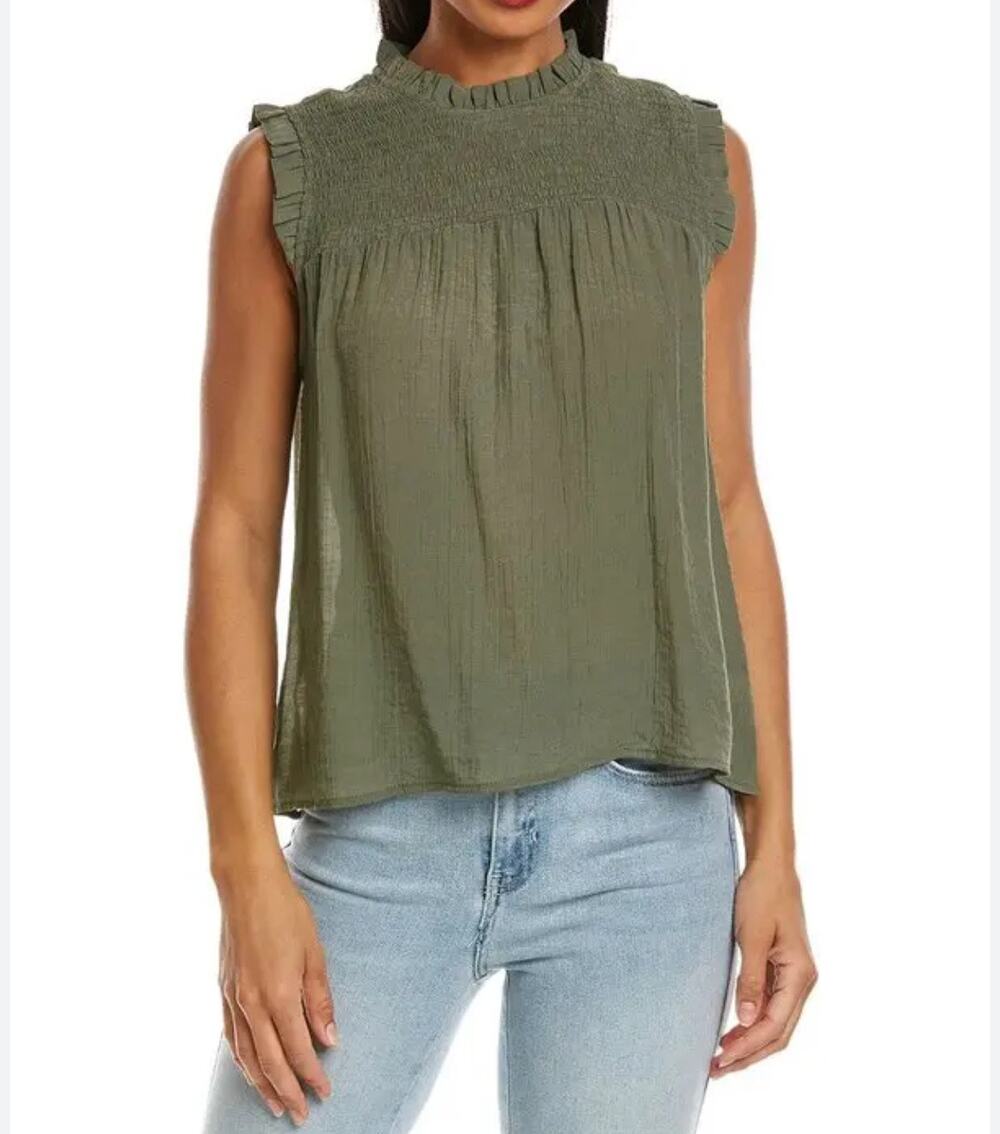 NANETTE NANETTE LEPORE Women’s Smoked Yoke Sleeveless Top Sage Green SIZE Large